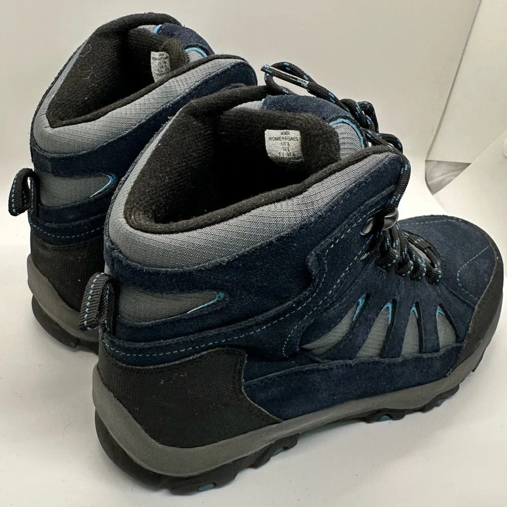 Lands End, Suede and Canvas‎ lace up blue hiking boots 7B EUC